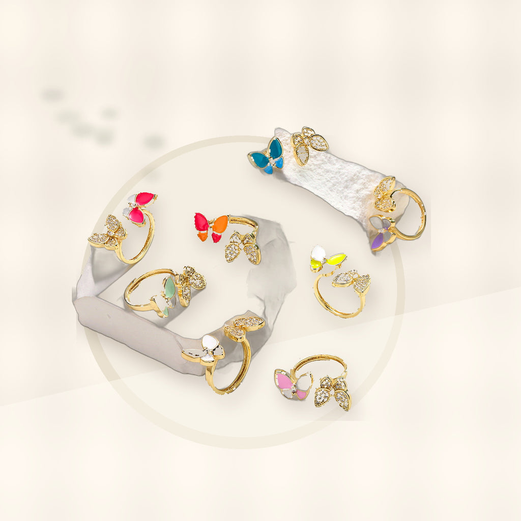 Butterfly-Shaped Minimalist Copper Ring with 18K Gold Plating and Micro-Pave Zirconia Accents for Women styled ecommerce image for women