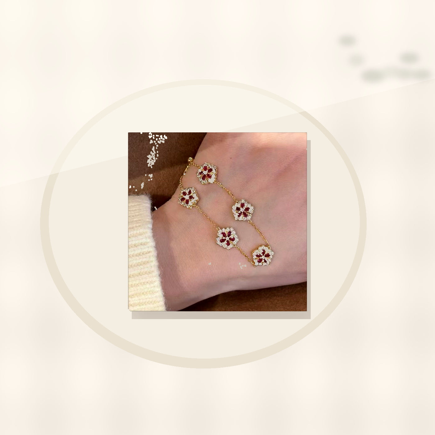 Elegant Floral Hand Chain for Women Made of Brass with Zircon Inlay, Minimalist Luxury Style Bracelet for Daily Wear and Office Use styled ecommerce image for women