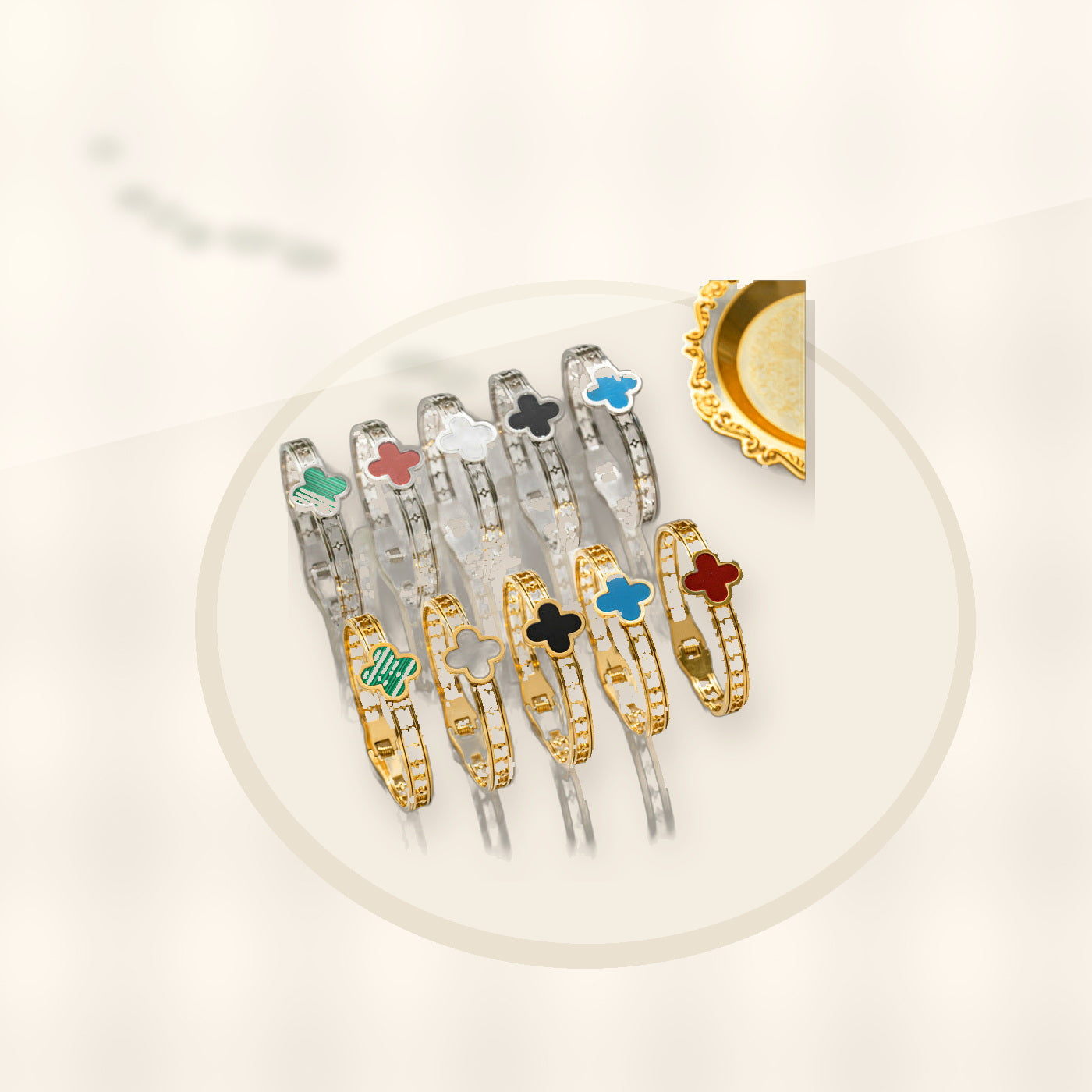 Minimalist Lucky Clover Shaped Titanium Steel Bracelet with Vacuum Plating for Women styled ecommerce image for women