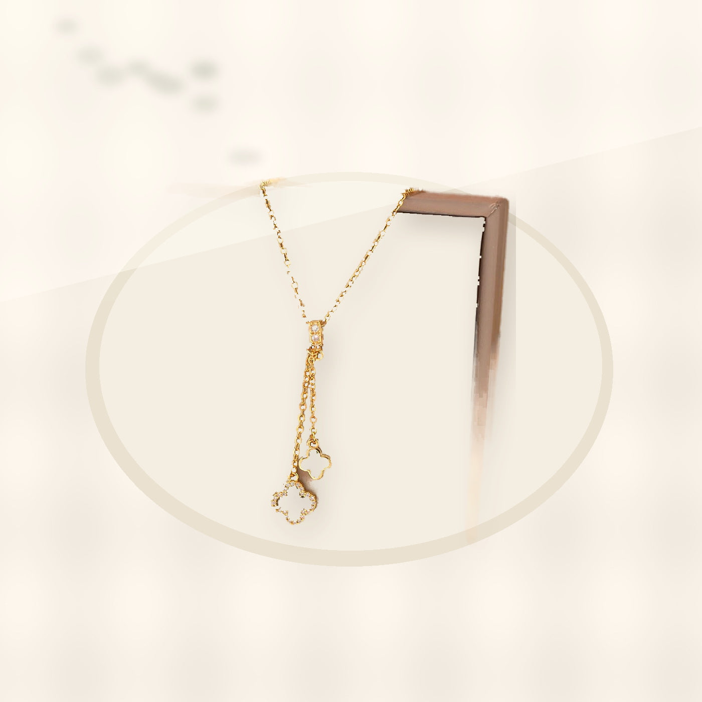Minimalist Four-Leaf Clover Pendant Necklace for Women and Men in Titanium Steel with Micro-Pave Copper Inlay and Plated Finish on O-Chain styled ecommerce image for women