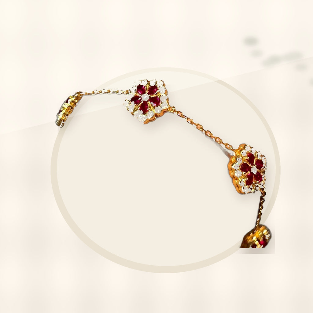 Elegant Floral Hand Chain for Women Made of Brass with Zircon Inlay, Minimalist Luxury Style Bracelet for Daily Wear and Office Use styled ecommerce image for women