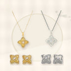 Minimalist Geometric Four-Sided Clover Pendant Necklace for Women in Titanium Steel with Rhinestone Inlay and Plated Finish styled ecommerce image for women