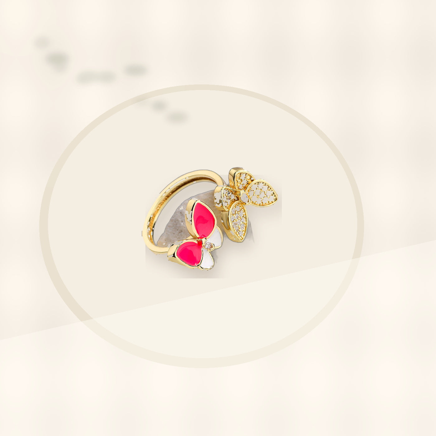 Butterfly-Shaped Minimalist Copper Ring with 18K Gold Plating and Micro-Pave Zirconia Accents for Women styled ecommerce image for women