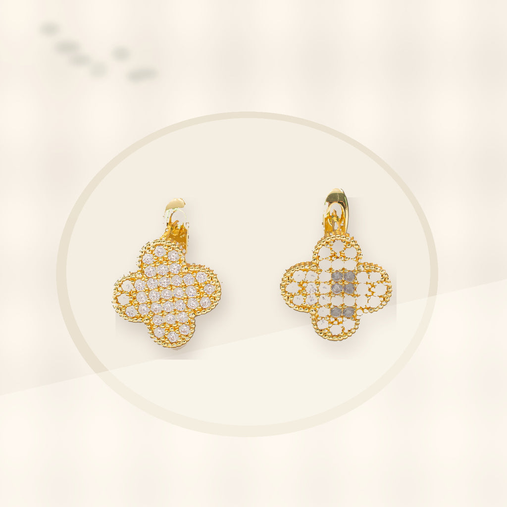 Elegant Four-Leaf Clover Earrings in Copper with 18K Gold Plating and Zircon Inlay, Floral and Geometric Design, Women's Fashion Jewelry styled ecommerce image for women