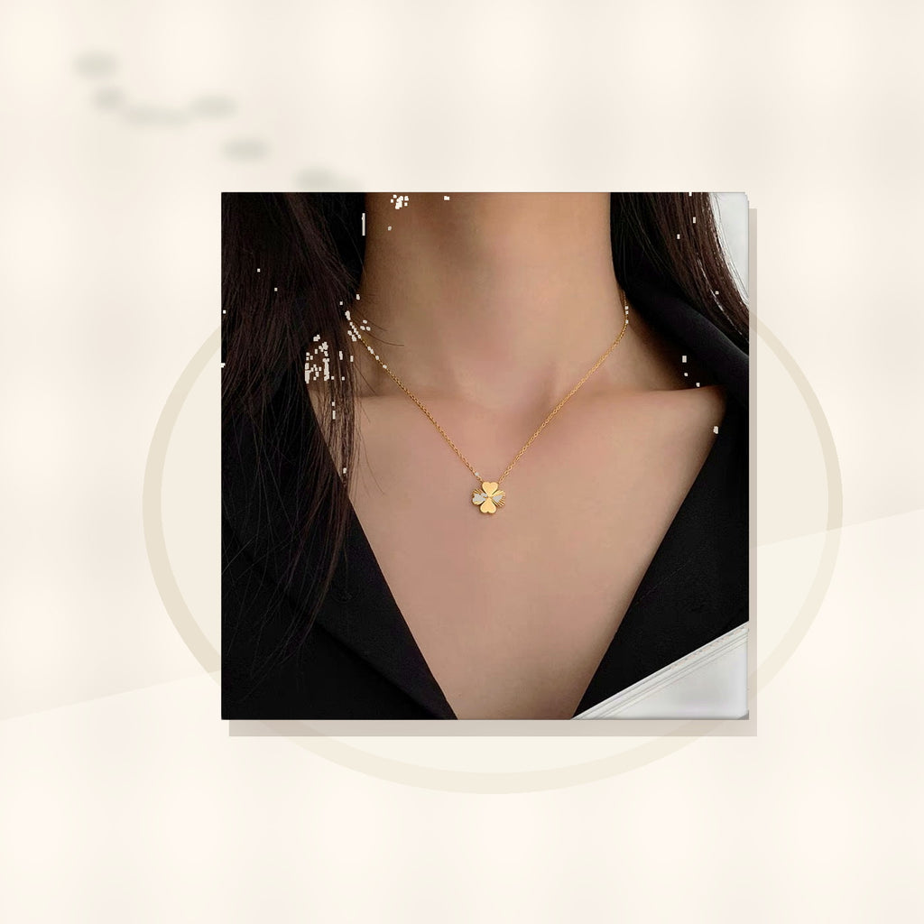 Natural Style Clover Pendant Necklace for Women in Titanium Steel with O-Chain Design for Sweater Layering styled ecommerce image for women