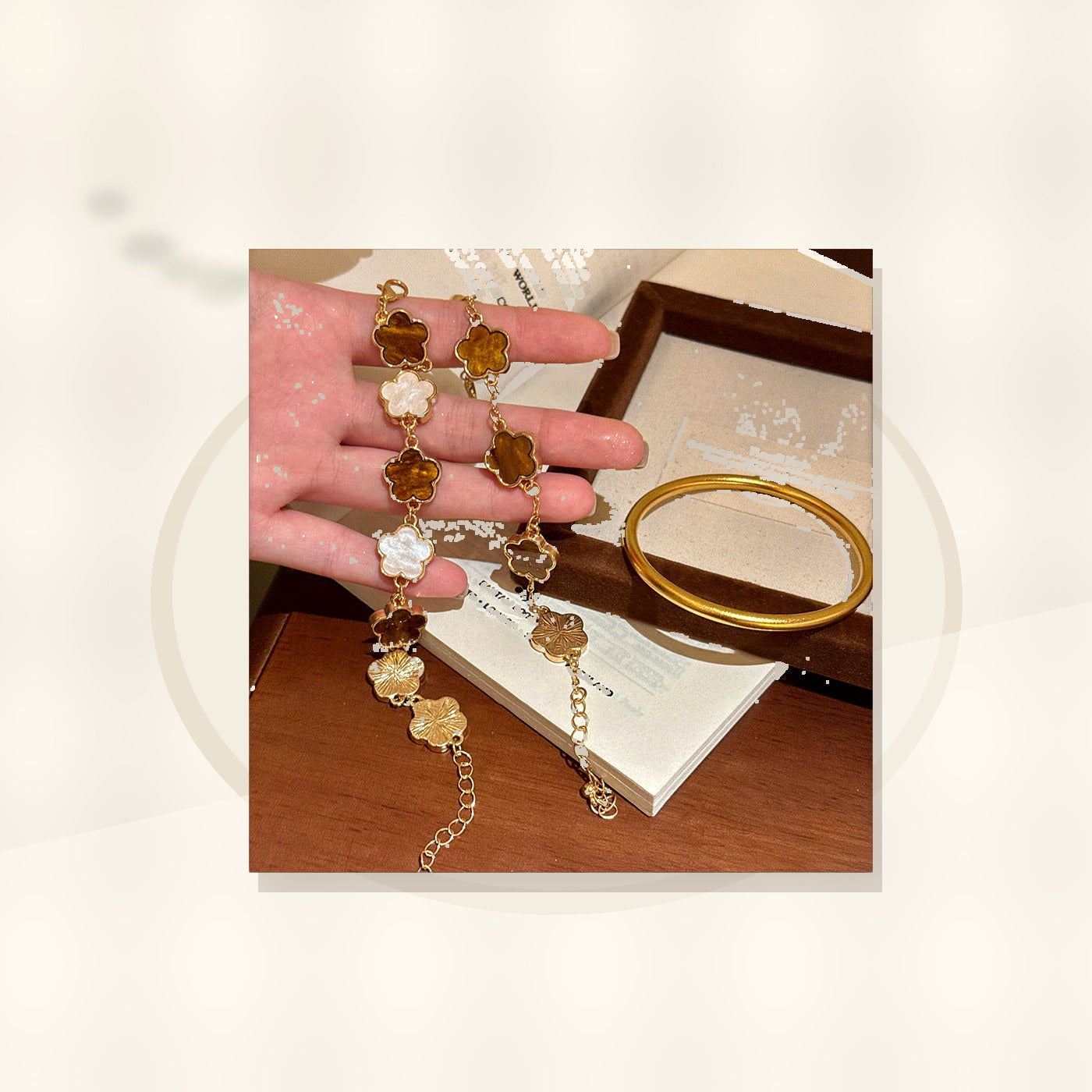 Elegant Floral Enamel Bracelet for Women in Alloy with Vintage Minimalist Style styled ecommerce image for women