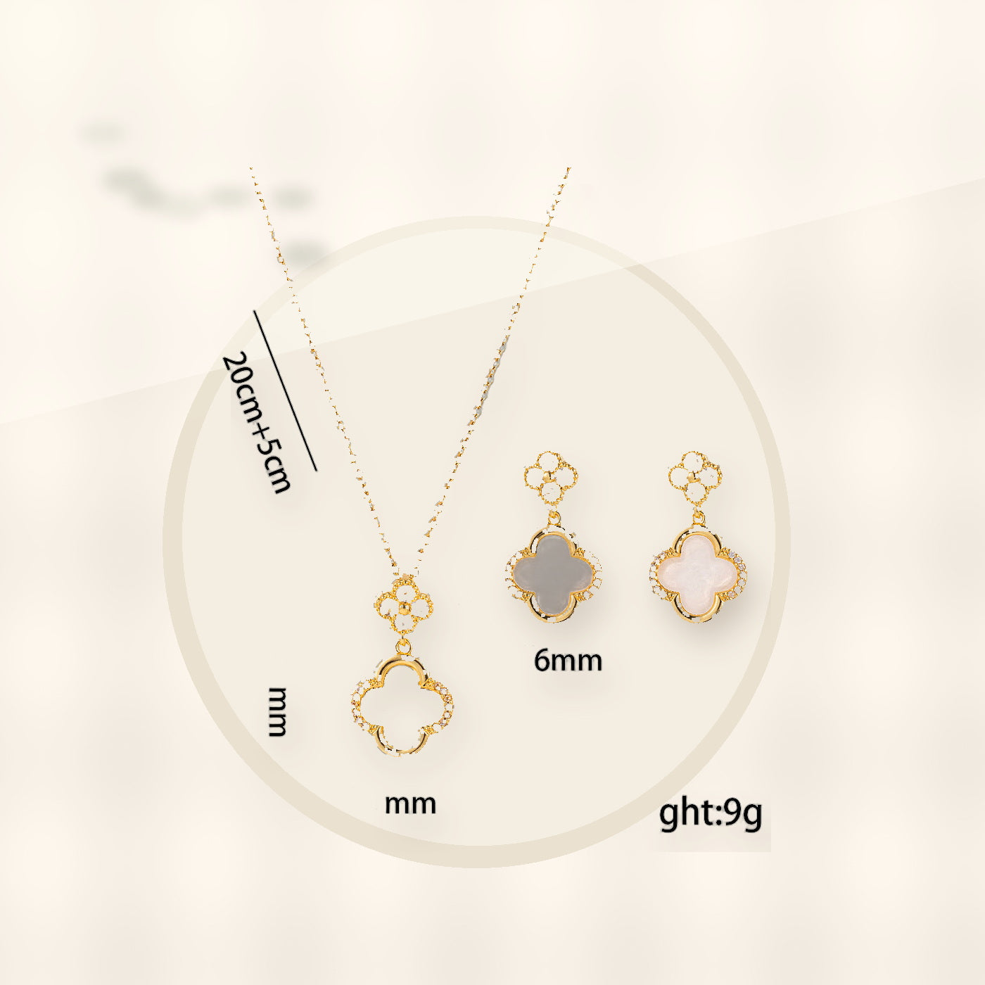 Luxury Style Clover-Shaped Titanium Steel Necklace and Earrings Set with Micro-Pavé Setting for Women and Men styled ecommerce image for women