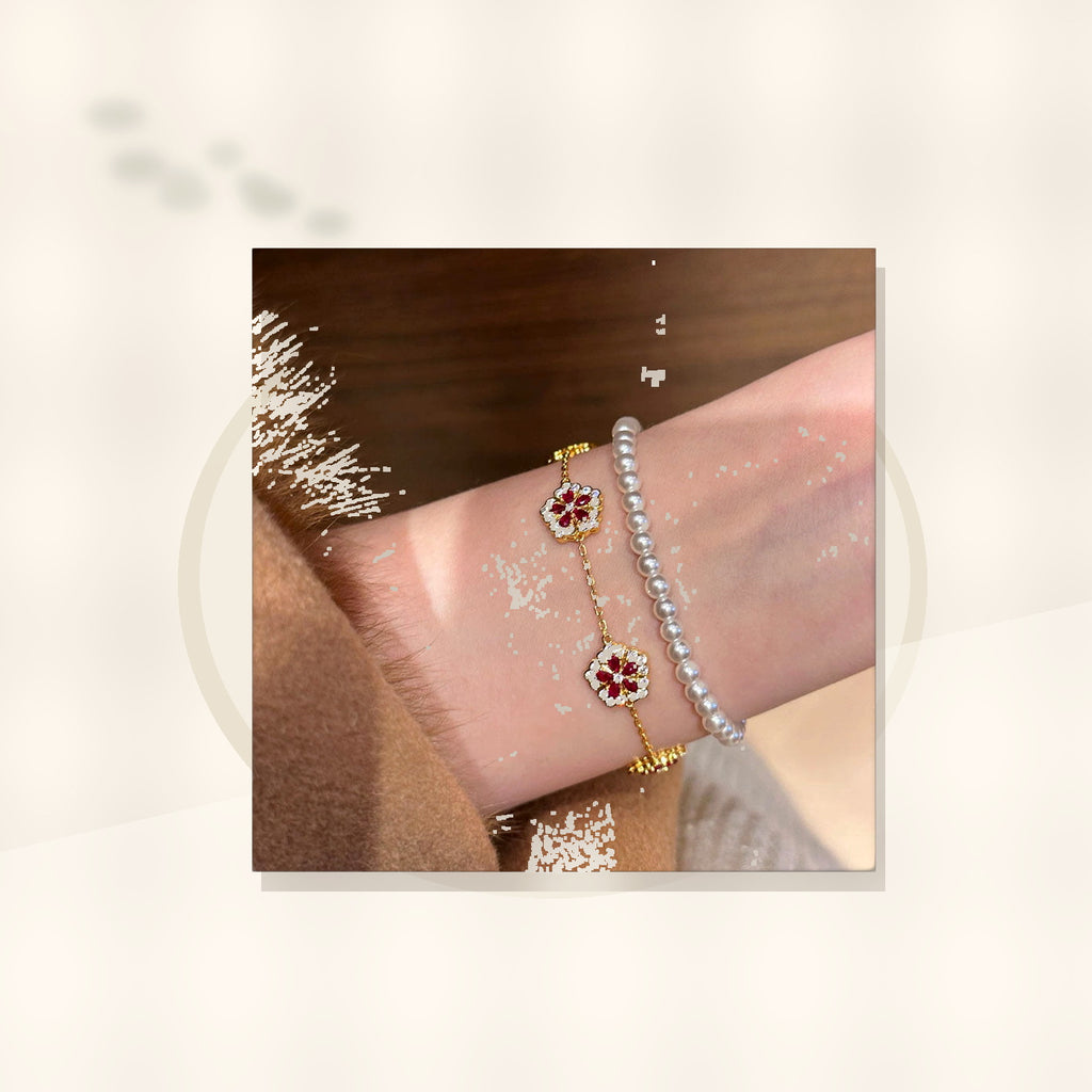 Elegant Floral Hand Chain for Women Made of Brass with Zircon Inlay, Minimalist Luxury Style Bracelet for Daily Wear and Office Use styled ecommerce image for women