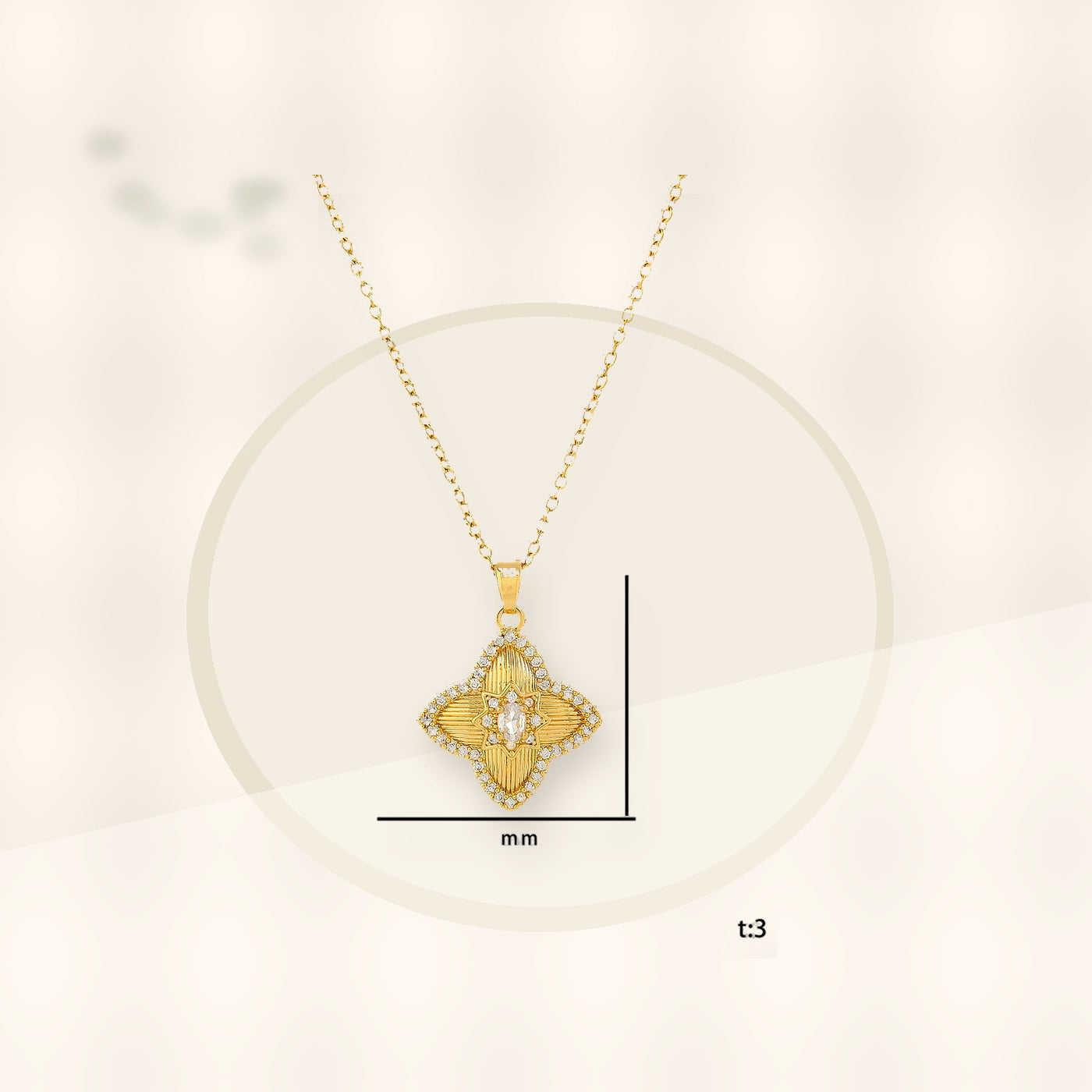 Minimalist Geometric Four-Sided Clover Pendant Necklace for Women in Titanium Steel with Rhinestone Inlay and Plated Finish styled ecommerce image for women