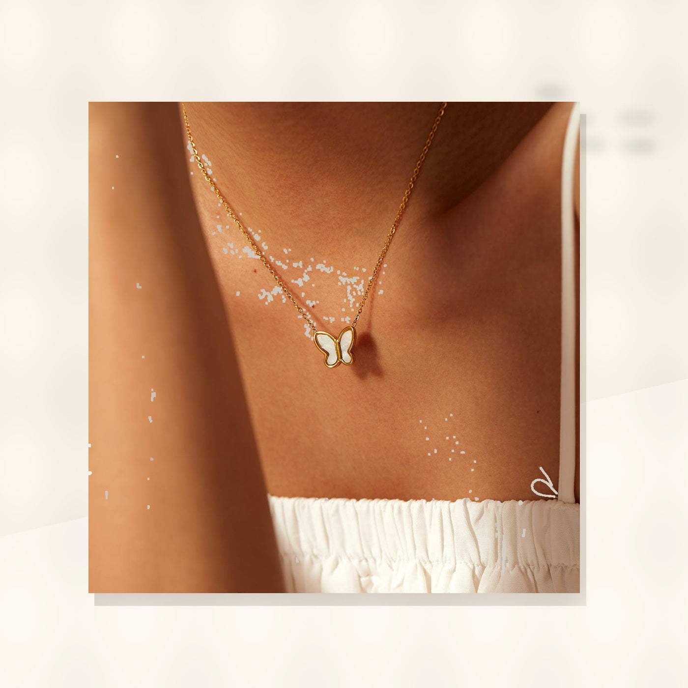 Butterfly Pendant Necklace in Stainless Steel with 14K Gold Plating for Women, Round Bead Chain, Animal-Inspired Minimalist Design styled ecommerce image for women