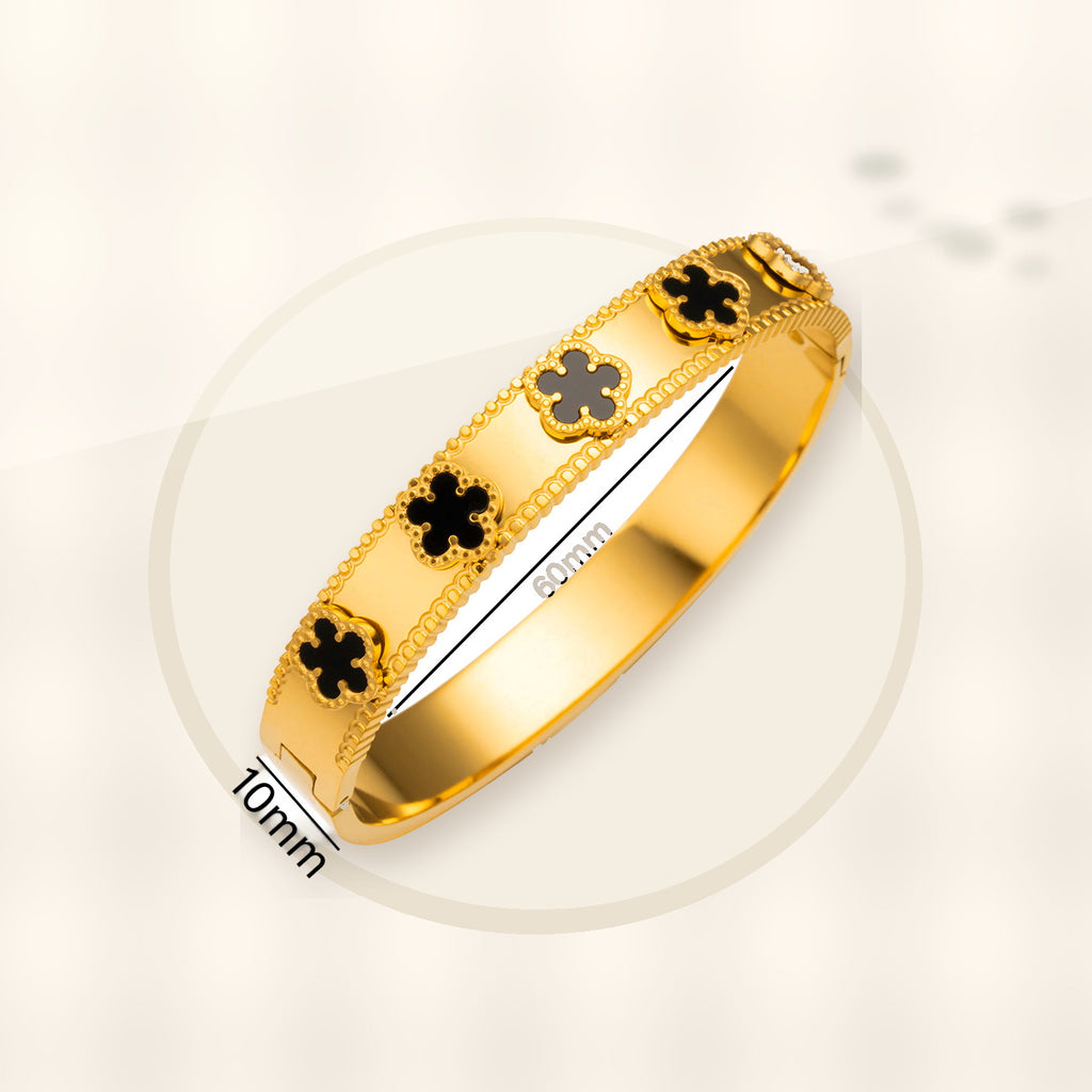 Fashionable Stainless Steel Clover Bracelet for Women with Mother-of-Pearl Inlay, Hypoallergenic Electroplated Finish, Geometric Oval Design styled ecommerce image for women