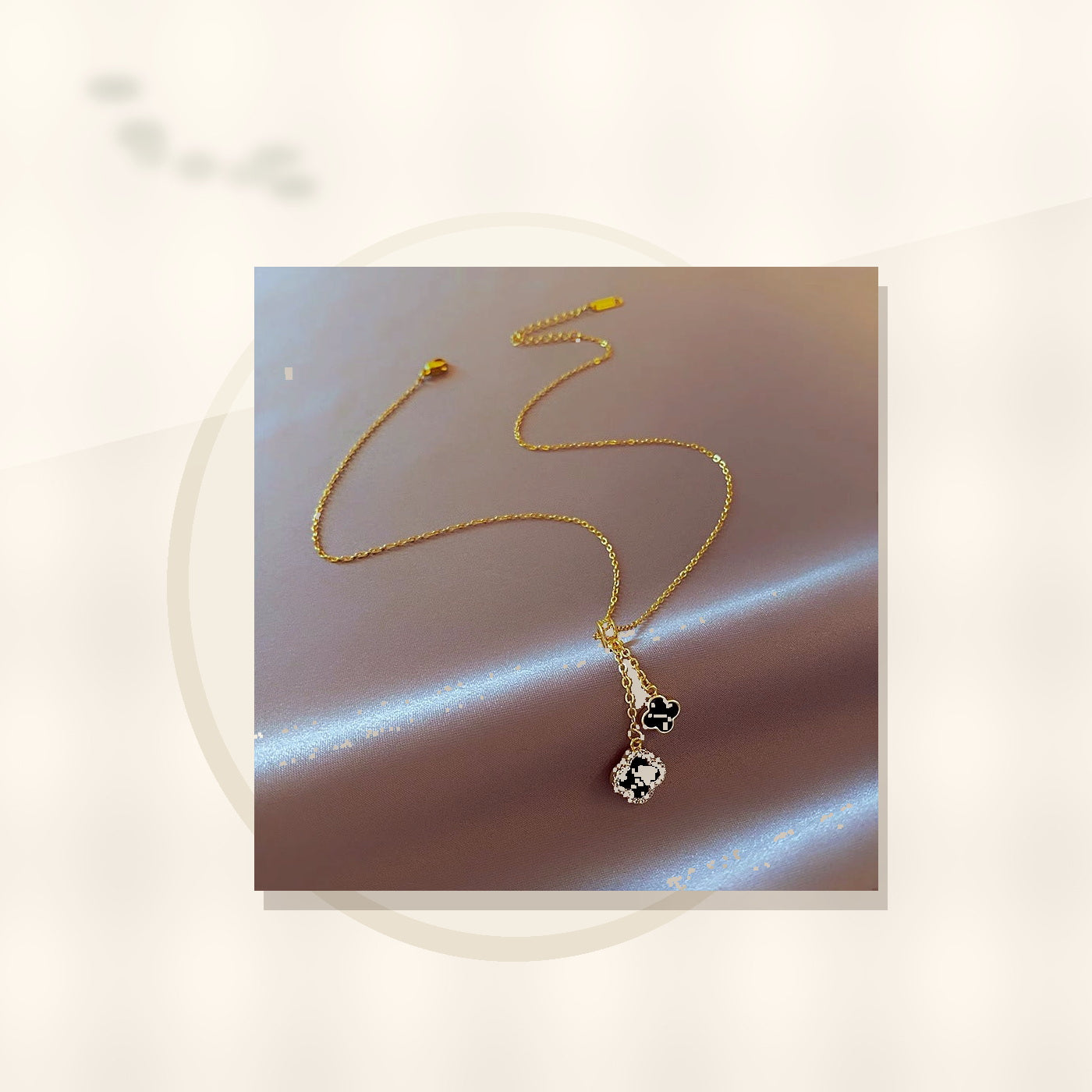 Minimalist Four-Leaf Clover Pendant Necklace for Women and Men in Titanium Steel with Micro-Pave Copper Inlay and Plated Finish on O-Chain styled ecommerce image for women