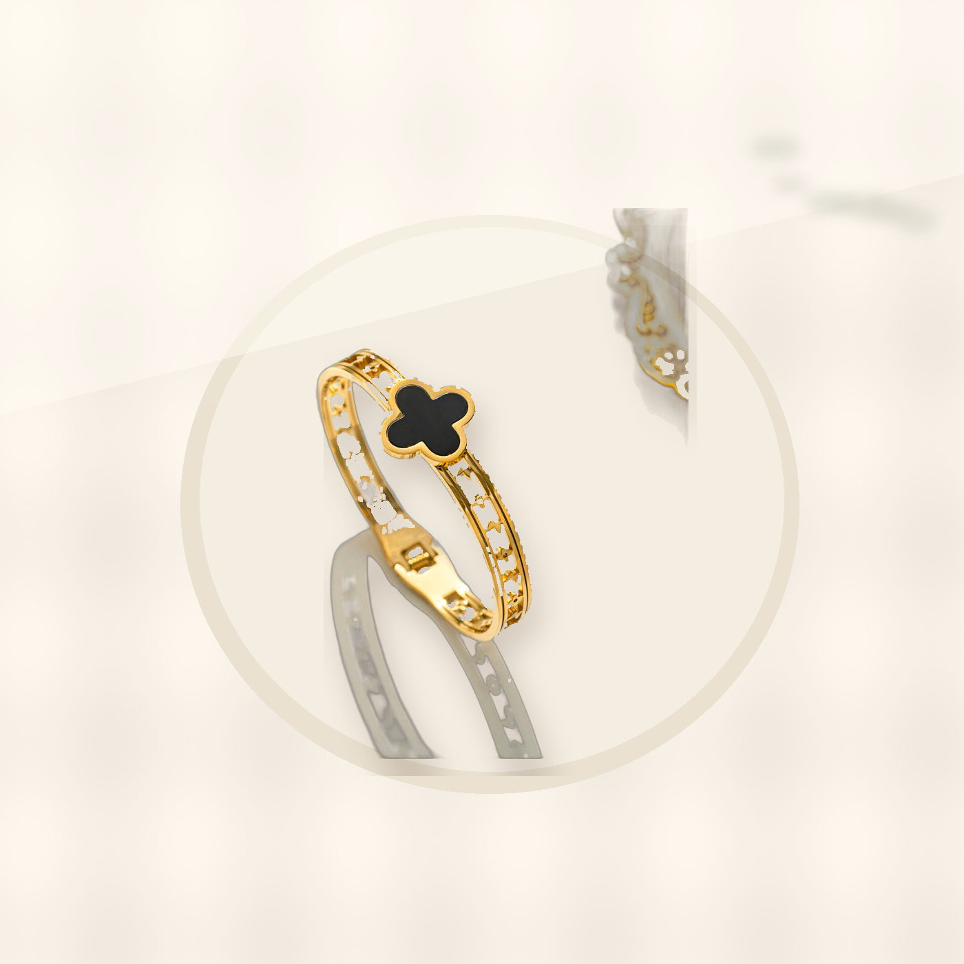 Minimalist Lucky Clover Shaped Titanium Steel Bracelet with Vacuum Plating for Women styled ecommerce image for women