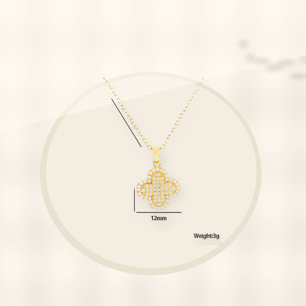Minimalist Four-Leaf Clover Pendant Necklace for Women in Titanium Steel with Rhinestone Inlay and Polished Finish styled ecommerce image for women