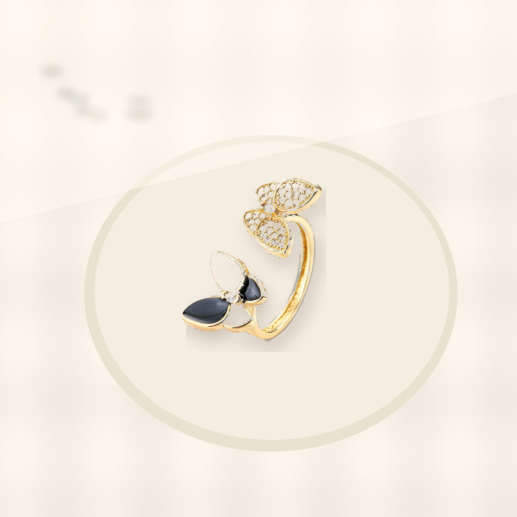 Butterfly-Shaped Minimalist Copper Ring with 18K Gold Plating and Micro-Pave Zirconia Accents for Women styled ecommerce image for women