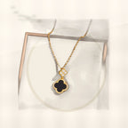 Luxury Style Clover-Shaped Titanium Steel Necklace and Earrings Set with Micro-Pavé Setting for Women and Men styled ecommerce image for women