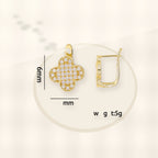 Elegant Four-Leaf Clover Earrings in Copper with 18K Gold Plating and Zircon Inlay, Floral and Geometric Design, Women's Fashion Jewelry styled ecommerce image for women