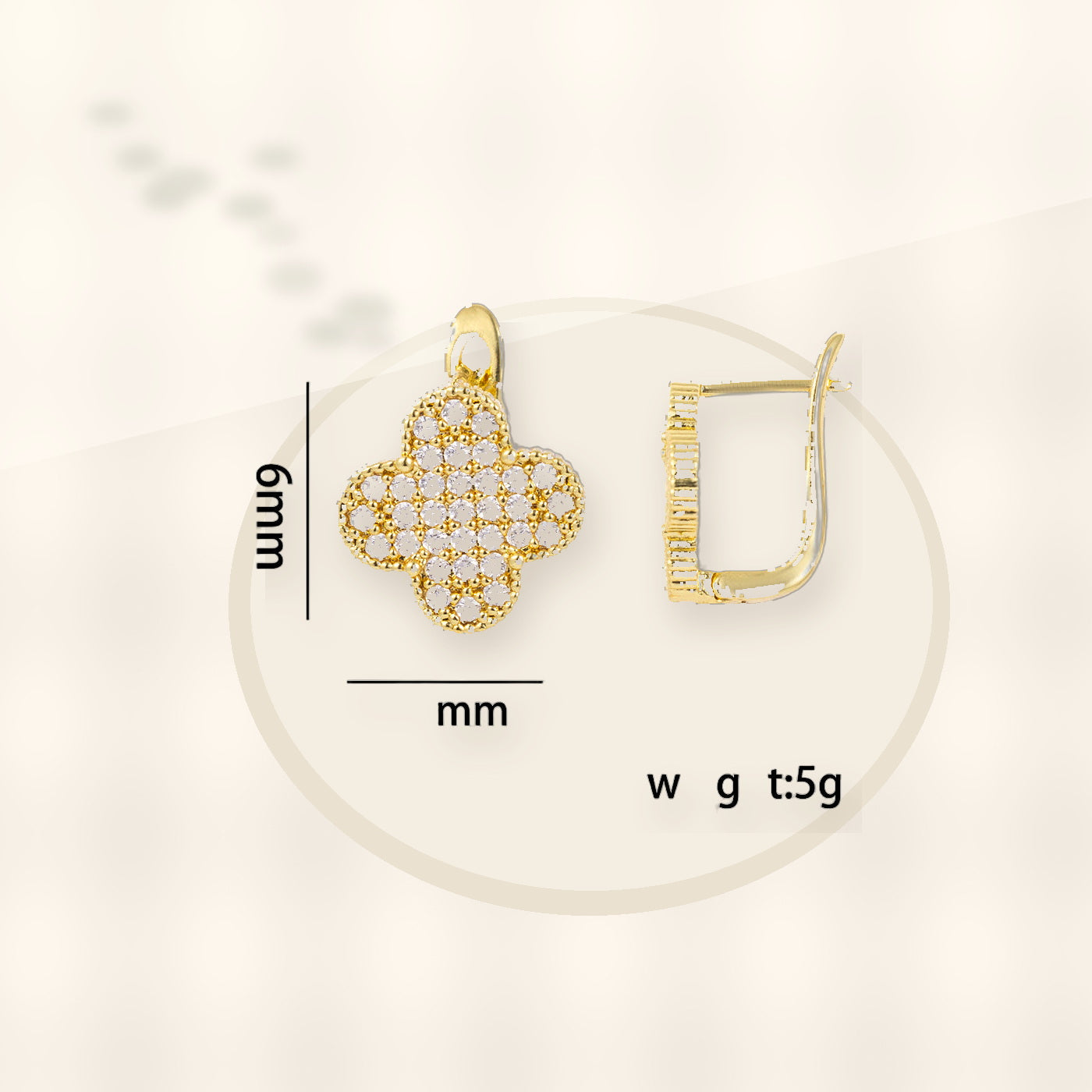 Elegant Four-Leaf Clover Earrings in Copper with 18K Gold Plating and Zircon Inlay, Floral and Geometric Design, Women's Fashion Jewelry styled ecommerce image for women