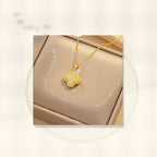 Minimalist Four-Leaf Clover Pendant Necklace for Women in Titanium Steel with Rhinestone Inlay and Polished Finish styled ecommerce image for women