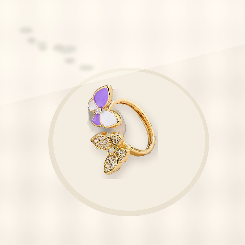 Butterfly-Shaped Minimalist Copper Ring with 18K Gold Plating and Micro-Pave Zirconia Accents for Women styled ecommerce image for women