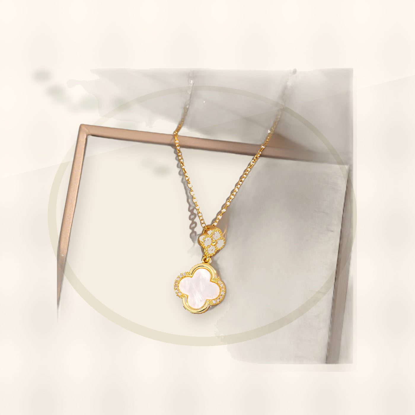 Luxury Style Clover-Shaped Titanium Steel Necklace and Earrings Set with Micro-Pavé Setting for Women and Men styled ecommerce image for women