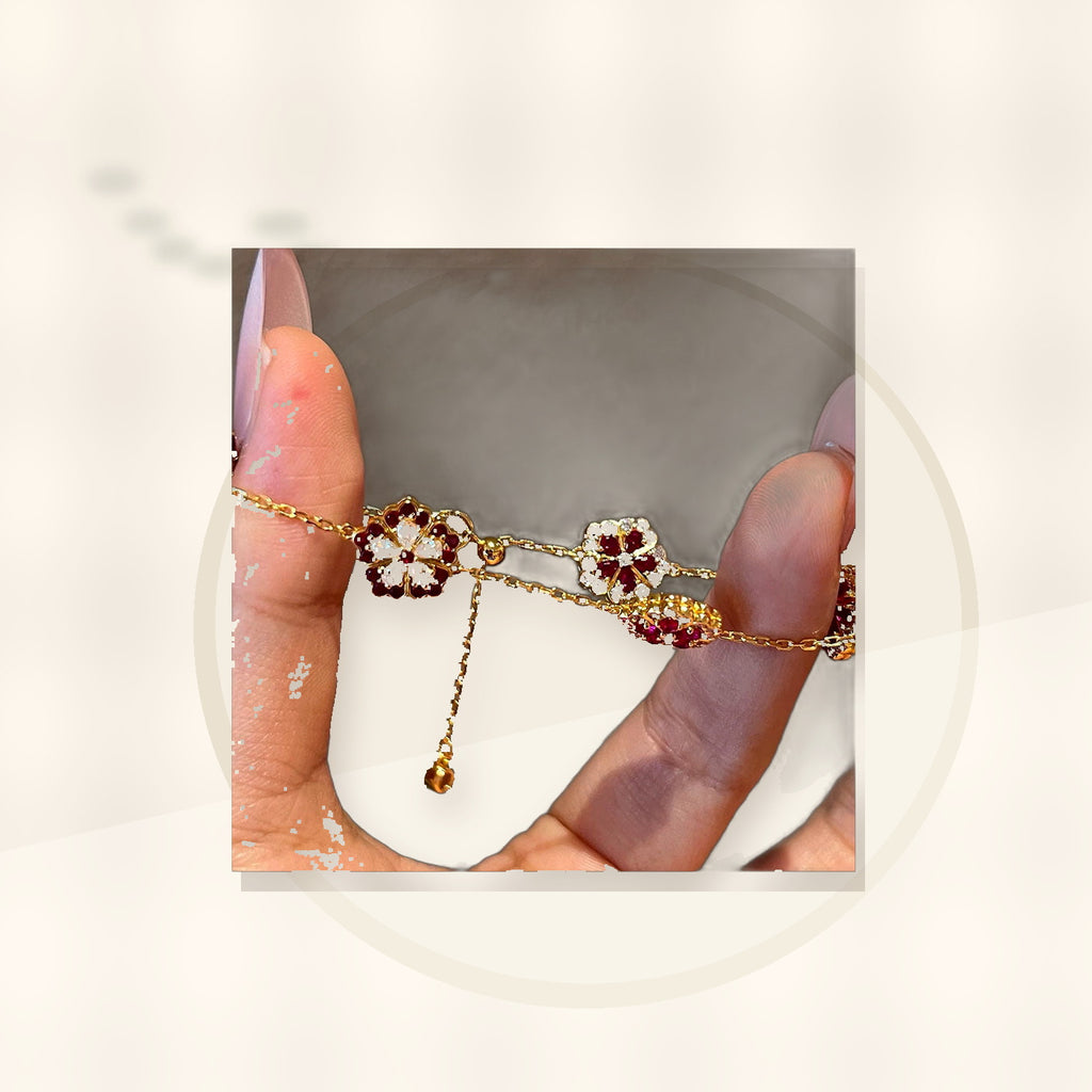 Elegant Floral Hand Chain for Women Made of Brass with Zircon Inlay, Minimalist Luxury Style Bracelet for Daily Wear and Office Use styled ecommerce image for women