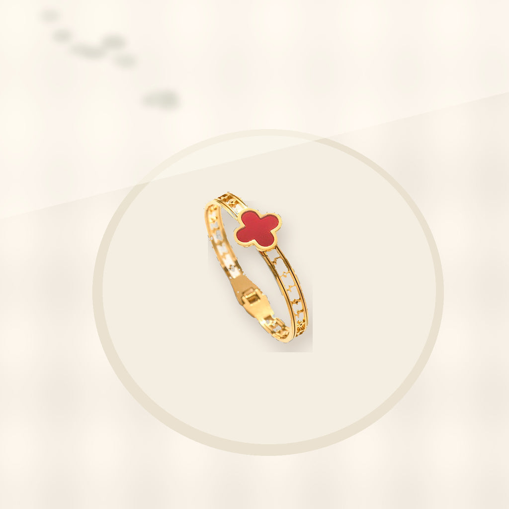 Minimalist Lucky Clover Shaped Titanium Steel Bracelet with Vacuum Plating for Women styled ecommerce image for women