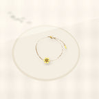 Vintage Style Six-Petal Flower Beaded Bracelet for Women Made of Titanium Steel with Gold Inlay and Wavy Texture styled ecommerce image for women
