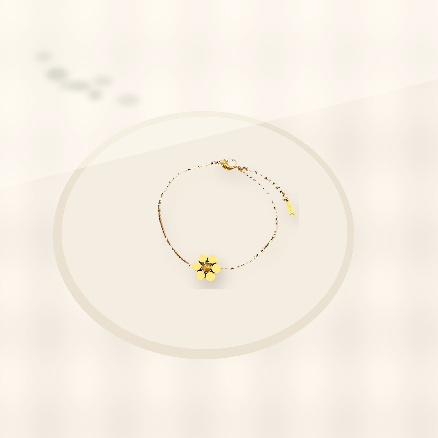 Vintage Style Six-Petal Flower Beaded Bracelet for Women Made of Titanium Steel with Gold Inlay and Wavy Texture styled ecommerce image for women