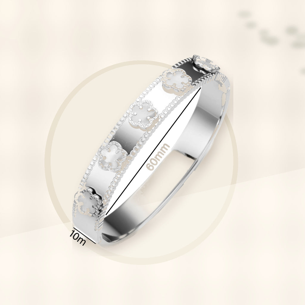 Fashionable Stainless Steel Clover Bracelet for Women with Mother-of-Pearl Inlay, Hypoallergenic Electroplated Finish, Geometric Oval Design styled ecommerce image for women