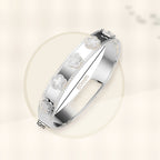 Fashionable Stainless Steel Clover Bracelet for Women with Mother-of-Pearl Inlay, Hypoallergenic Electroplated Finish, Geometric Oval Design styled ecommerce image for women