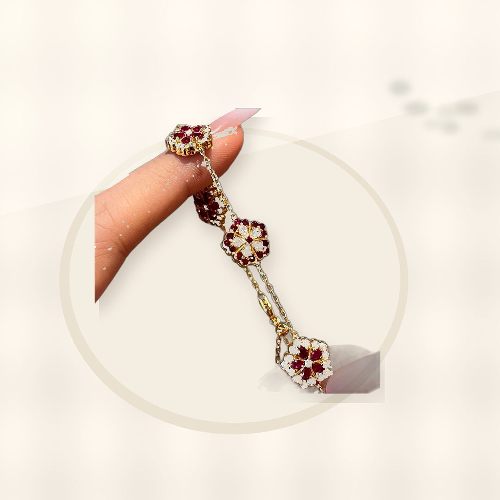 Elegant Floral Hand Chain for Women Made of Brass with Zircon Inlay, Minimalist Luxury Style Bracelet for Daily Wear and Office Use styled ecommerce image for women