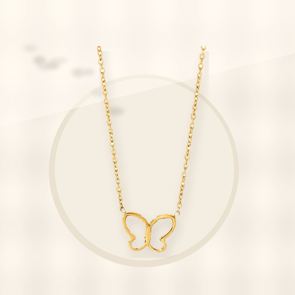 Butterfly Pendant Necklace in Stainless Steel with 14K Gold Plating for Women, Round Bead Chain, Animal-Inspired Minimalist Design styled ecommerce image for women