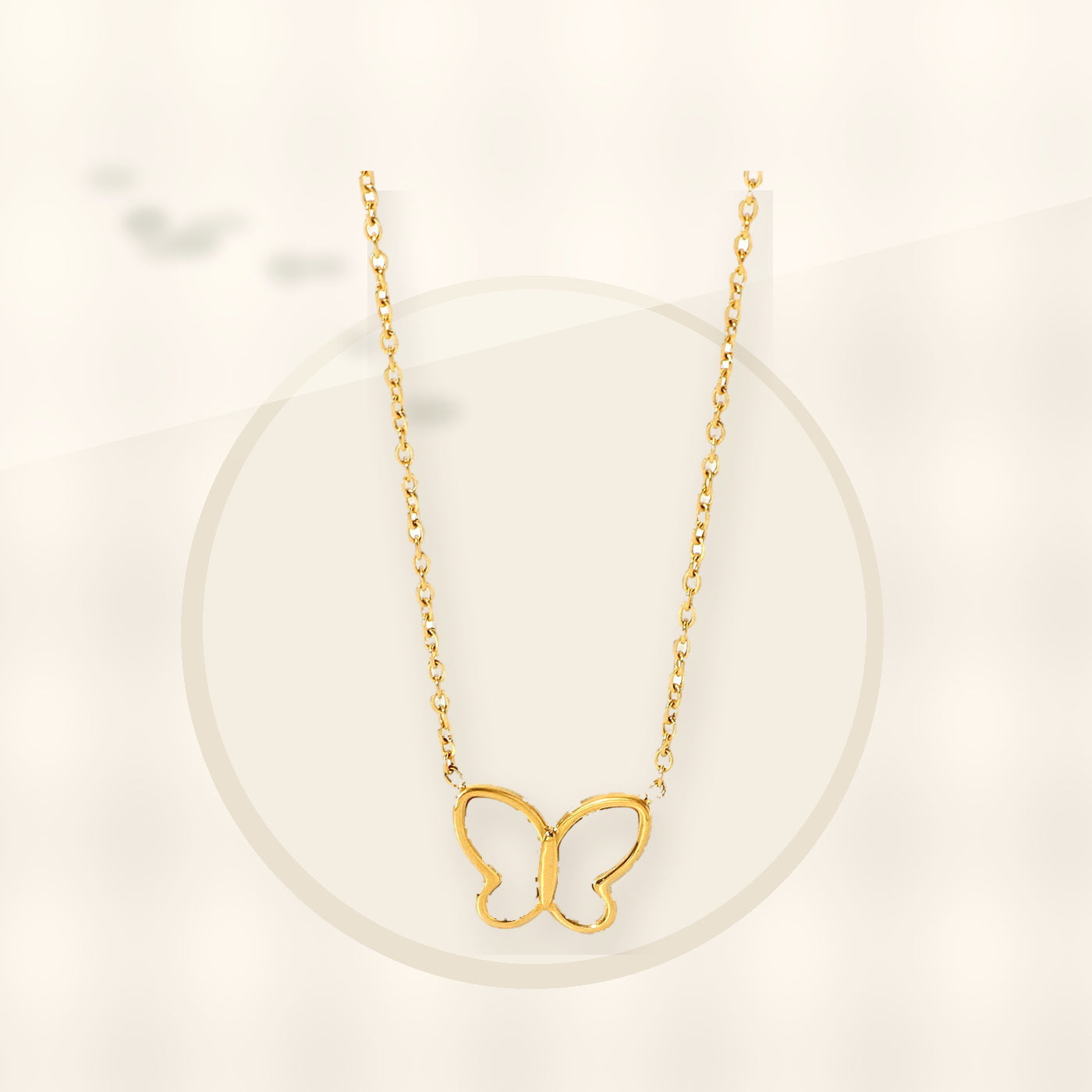 Butterfly Pendant Necklace in Stainless Steel with 14K Gold Plating for Women, Round Bead Chain, Animal-Inspired Minimalist Design styled ecommerce image for women