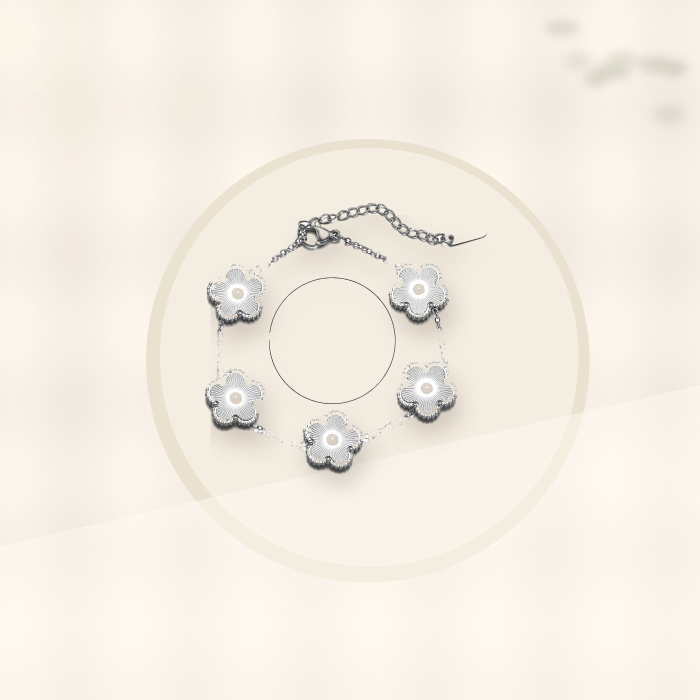 Minimalist Five-Petal Flower Necklace Set in Titanium Steel with Laser-Cut Clover Design, Electroplated Finish, O-Chain, for Women styled ecommerce image for women