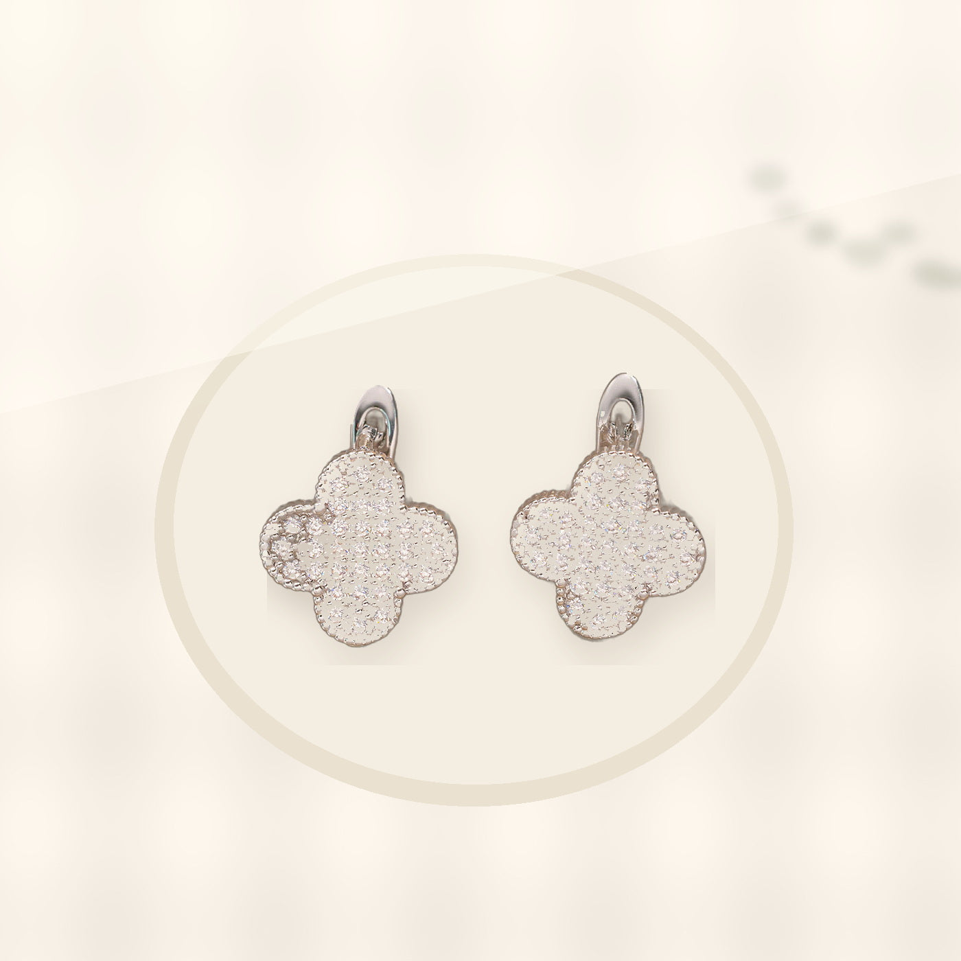 Elegant Four-Leaf Clover Earrings in Copper with 18K Gold Plating and Zircon Inlay, Floral and Geometric Design, Women's Fashion Jewelry styled ecommerce image for women