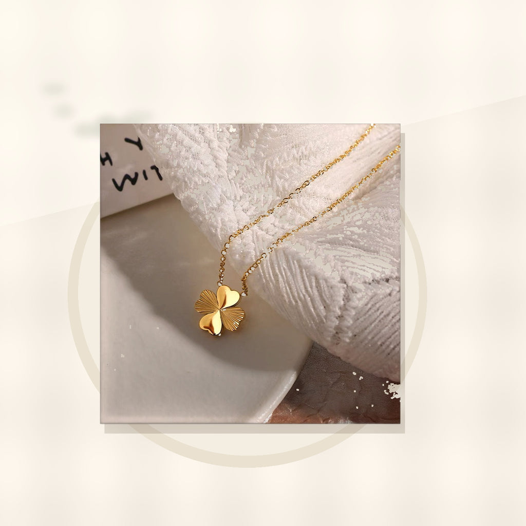Natural Style Clover Pendant Necklace for Women in Titanium Steel with O-Chain Design for Sweater Layering styled ecommerce image for women