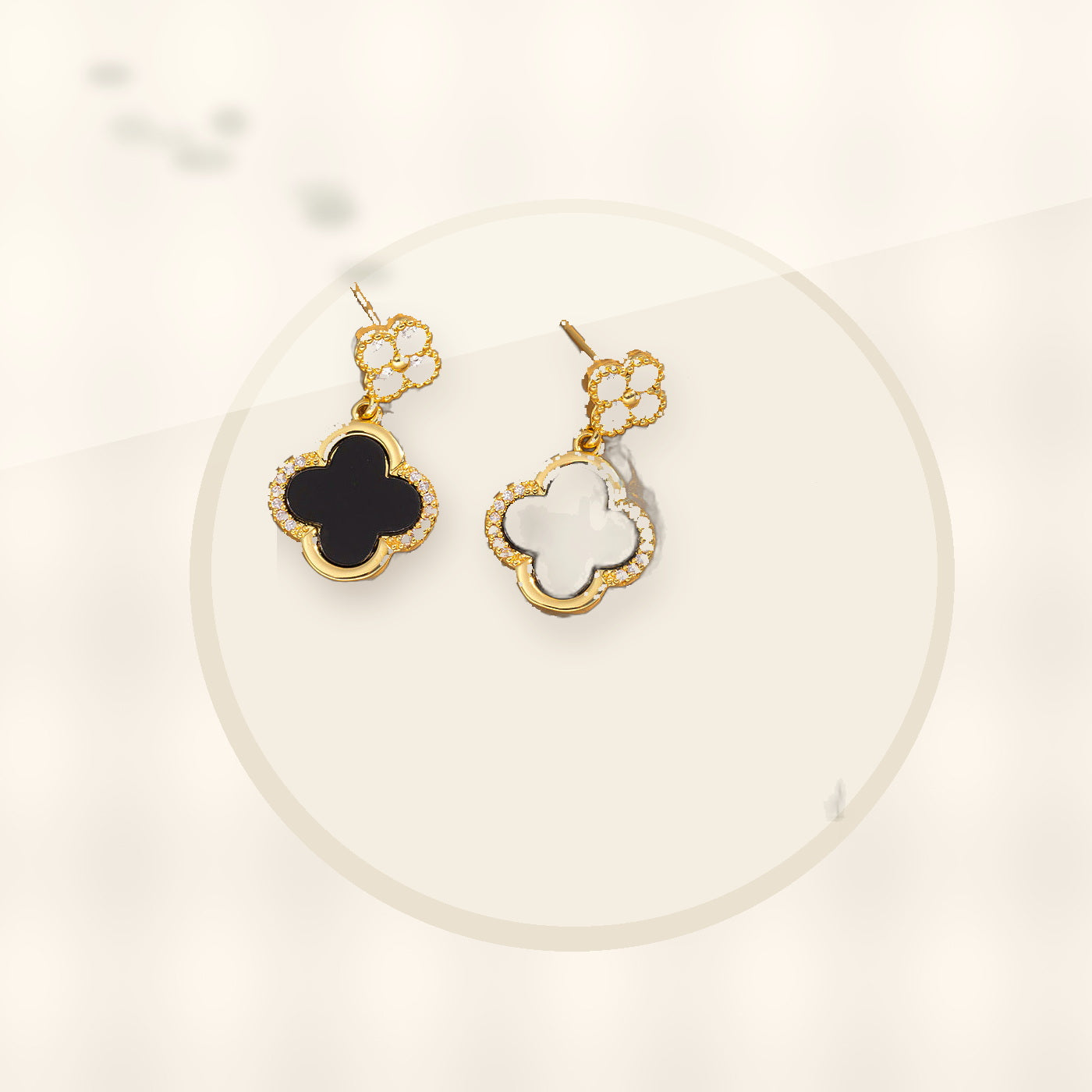 Luxury Style Clover-Shaped Titanium Steel Necklace and Earrings Set with Micro-Pavé Setting for Women and Men styled ecommerce image for women