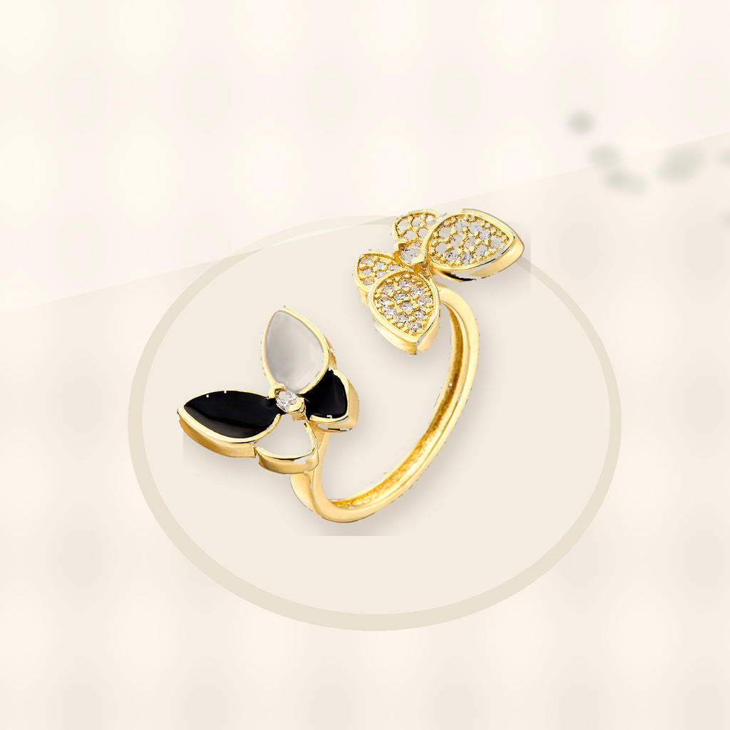 Butterfly-Shaped Minimalist Copper Ring with 18K Gold Plating and Micro-Pave Zirconia Accents for Women styled ecommerce image for women