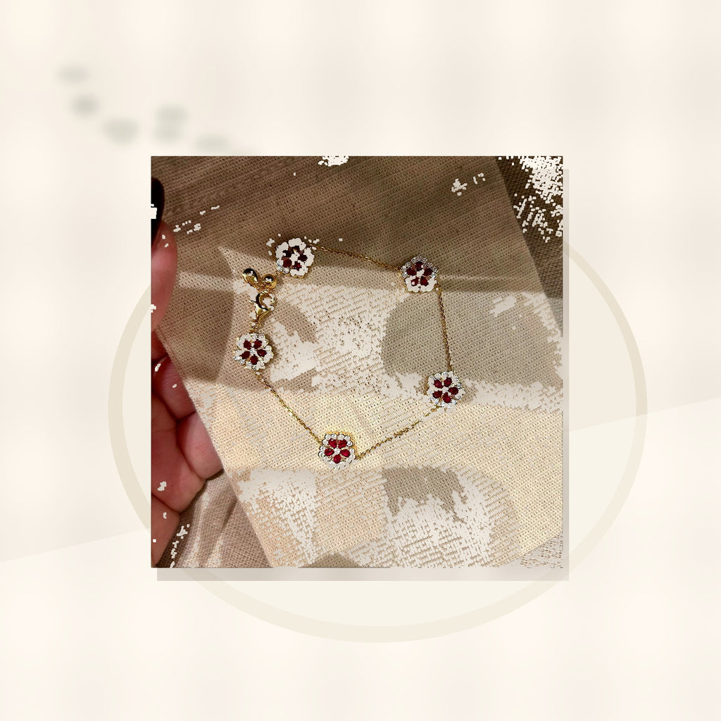 Elegant Floral Hand Chain for Women Made of Brass with Zircon Inlay, Minimalist Luxury Style Bracelet for Daily Wear and Office Use styled ecommerce image for women