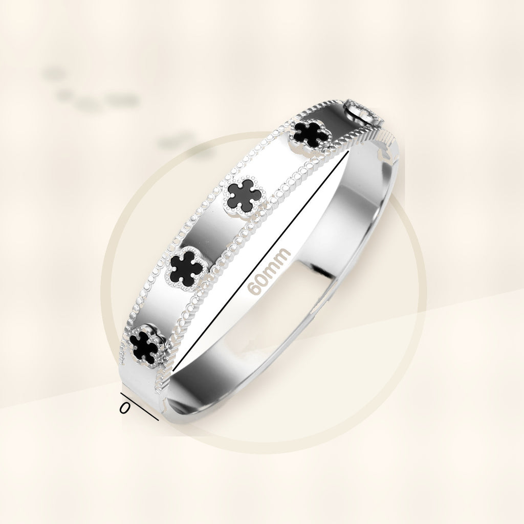 Fashionable Stainless Steel Clover Bracelet for Women with Mother-of-Pearl Inlay, Hypoallergenic Electroplated Finish, Geometric Oval Design styled ecommerce image for women