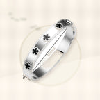 Fashionable Stainless Steel Clover Bracelet for Women with Mother-of-Pearl Inlay, Hypoallergenic Electroplated Finish, Geometric Oval Design styled ecommerce image for women