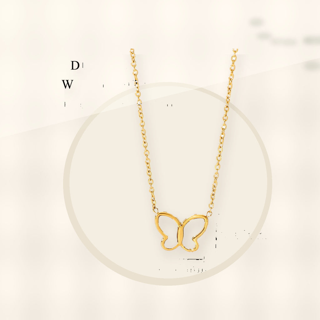 Butterfly Pendant Necklace in Stainless Steel with 14K Gold Plating for Women, Round Bead Chain, Animal-Inspired Minimalist Design styled ecommerce image for women