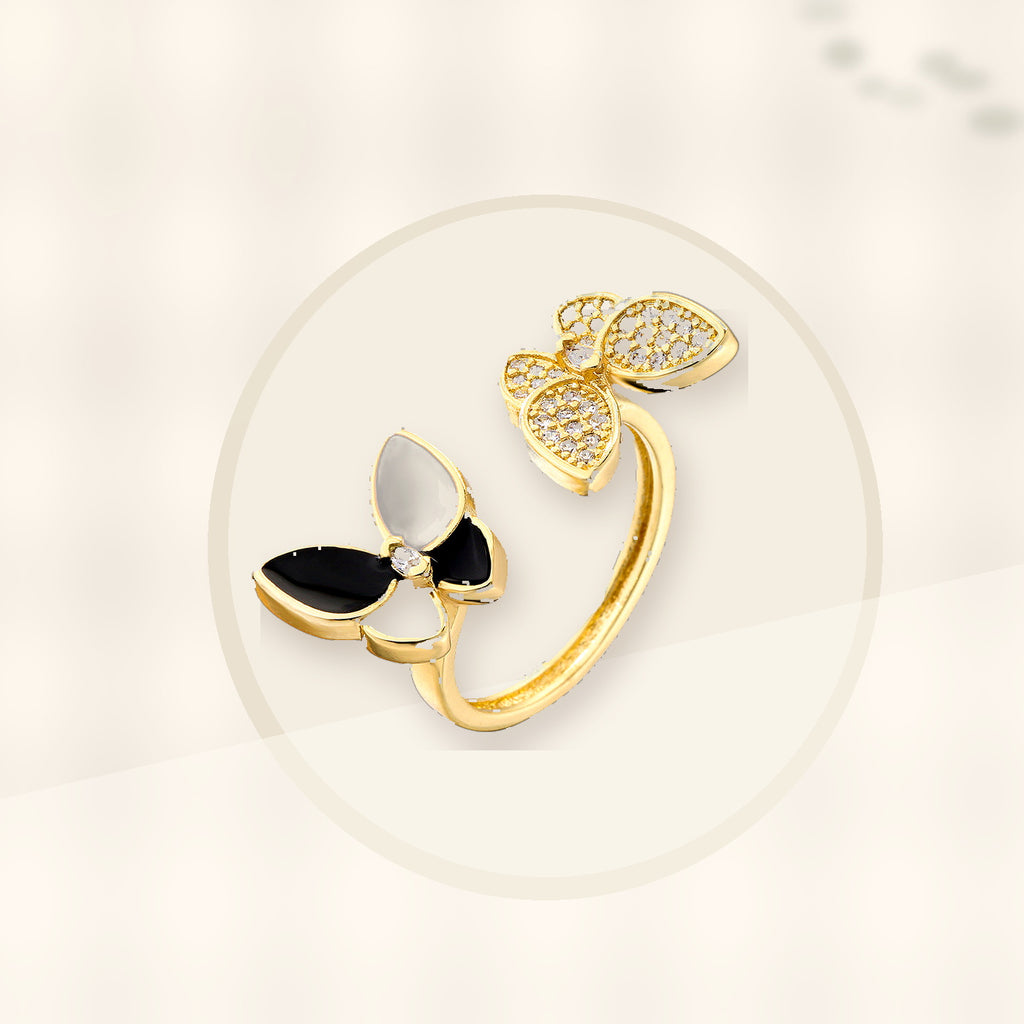 Butterfly-Shaped Minimalist Copper Ring with 18K Gold Plating and Micro-Pave Zirconia Accents for Women styled ecommerce image for women