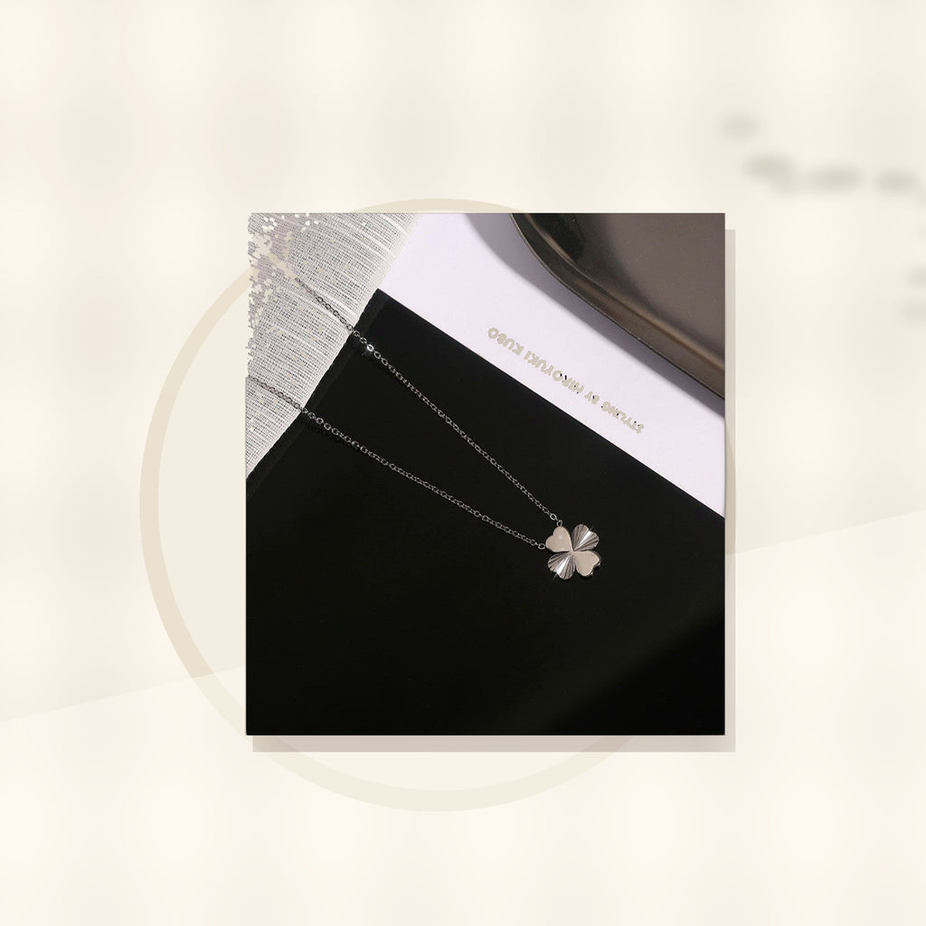 Natural Style Clover Pendant Necklace for Women in Titanium Steel with O-Chain Design for Sweater Layering styled ecommerce image for women