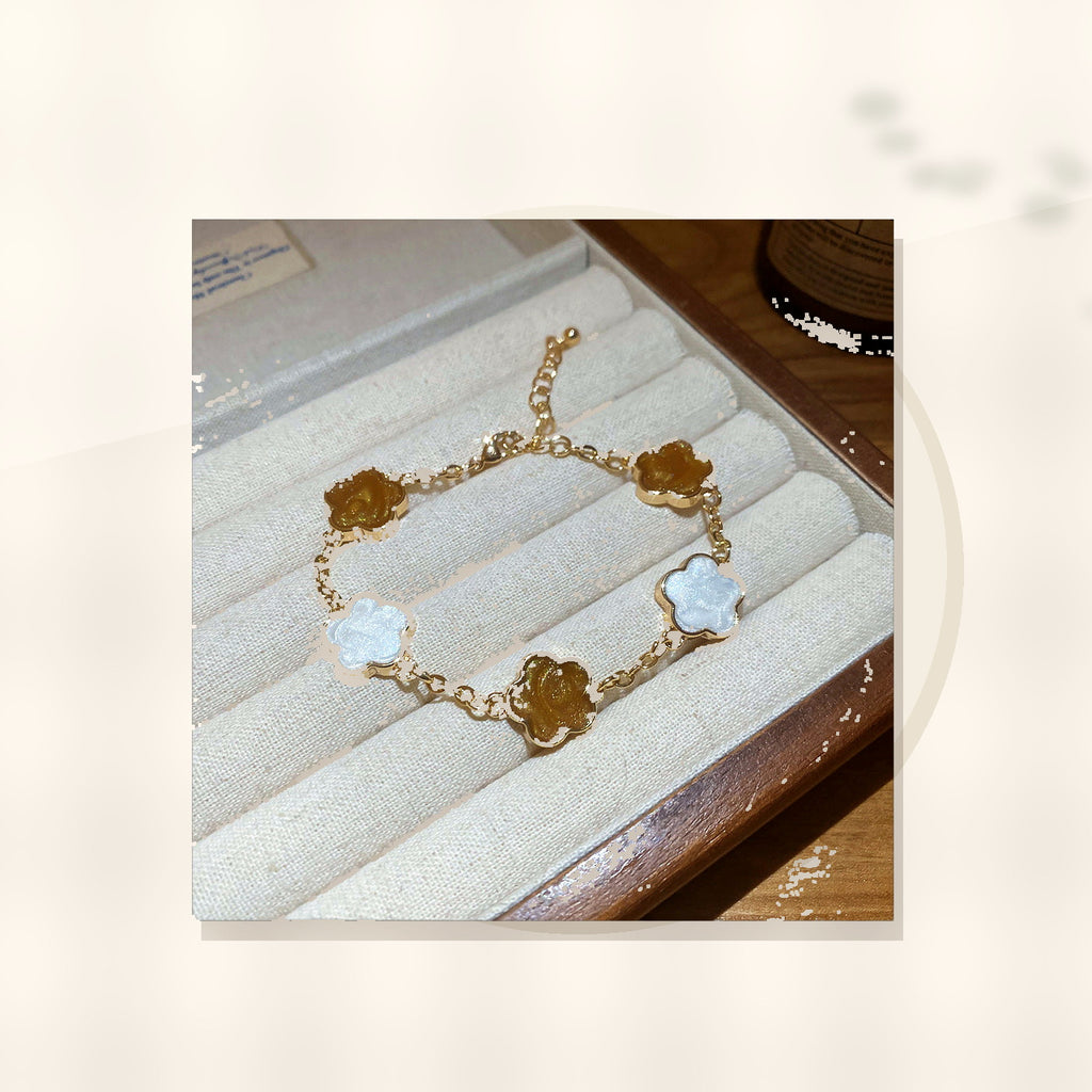 Elegant Floral Enamel Bracelet for Women in Alloy with Vintage Minimalist Style styled ecommerce image for women