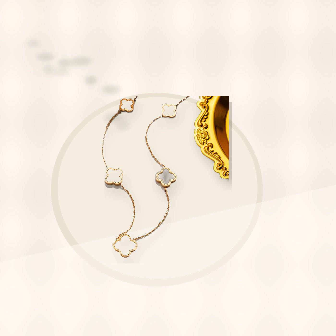 Light Luxury 18K Rose Gold Plated Geometric Four-Leaf Clover Titanium Steel Necklace for Women styled ecommerce image for women