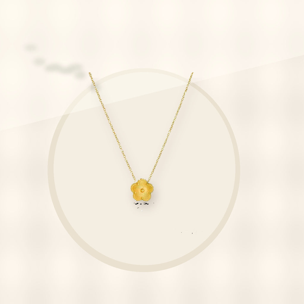Minimalist Five-Petal Flower Necklace Set in Titanium Steel with Laser-Cut Clover Design, Electroplated Finish, O-Chain, for Women styled ecommerce image for women
