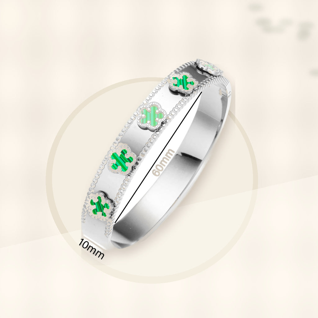 Fashionable Stainless Steel Clover Bracelet for Women with Mother-of-Pearl Inlay, Hypoallergenic Electroplated Finish, Geometric Oval Design styled ecommerce image for women