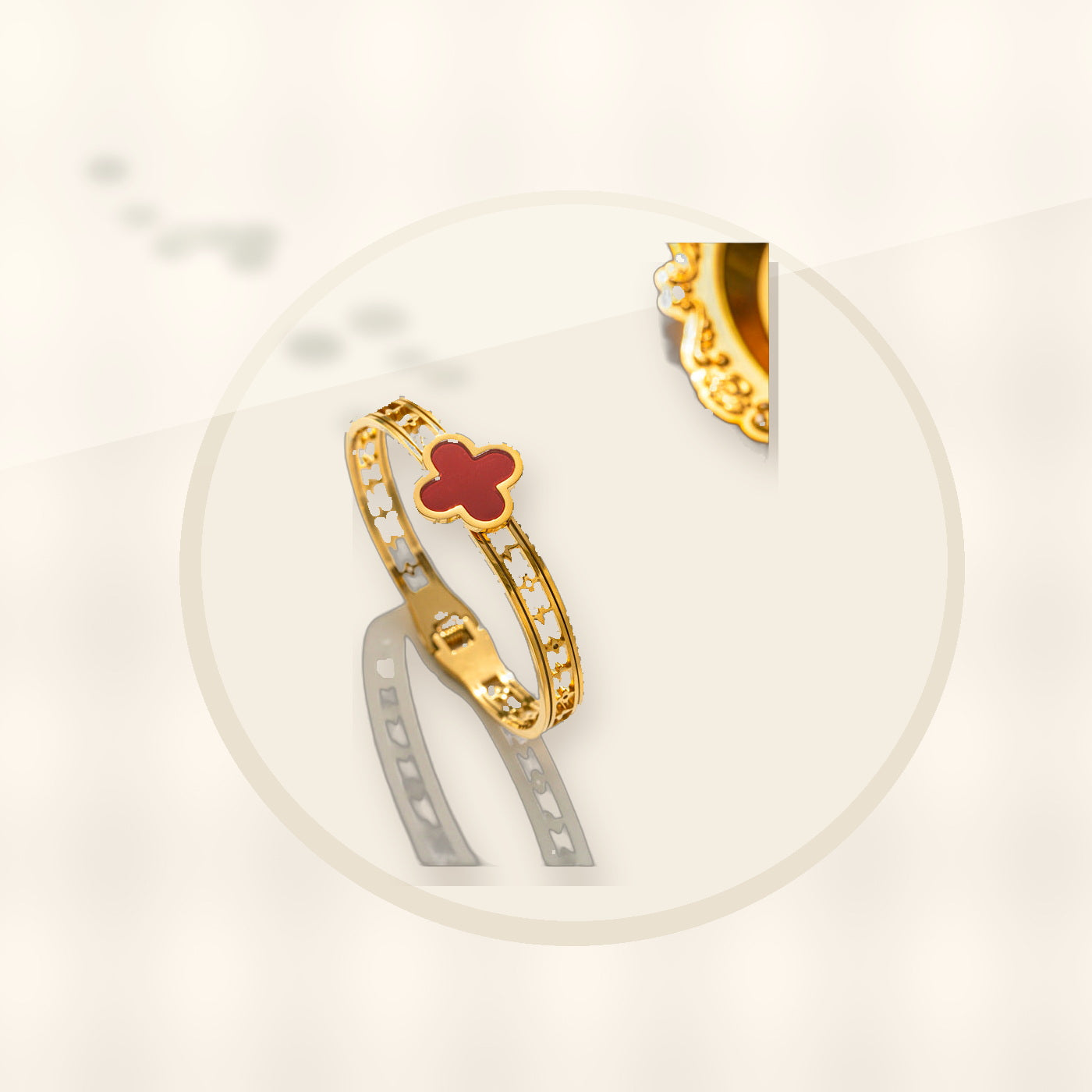 Minimalist Lucky Clover Shaped Titanium Steel Bracelet with Vacuum Plating for Women styled ecommerce image for women